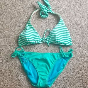 Green & White Stripe Bikini